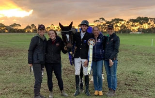 The Jeffree Eventing team celebrates a win for Fiona Mitchell's Woodmount Lolita at Melbourne International 3 Day Event in the CCI**L class!