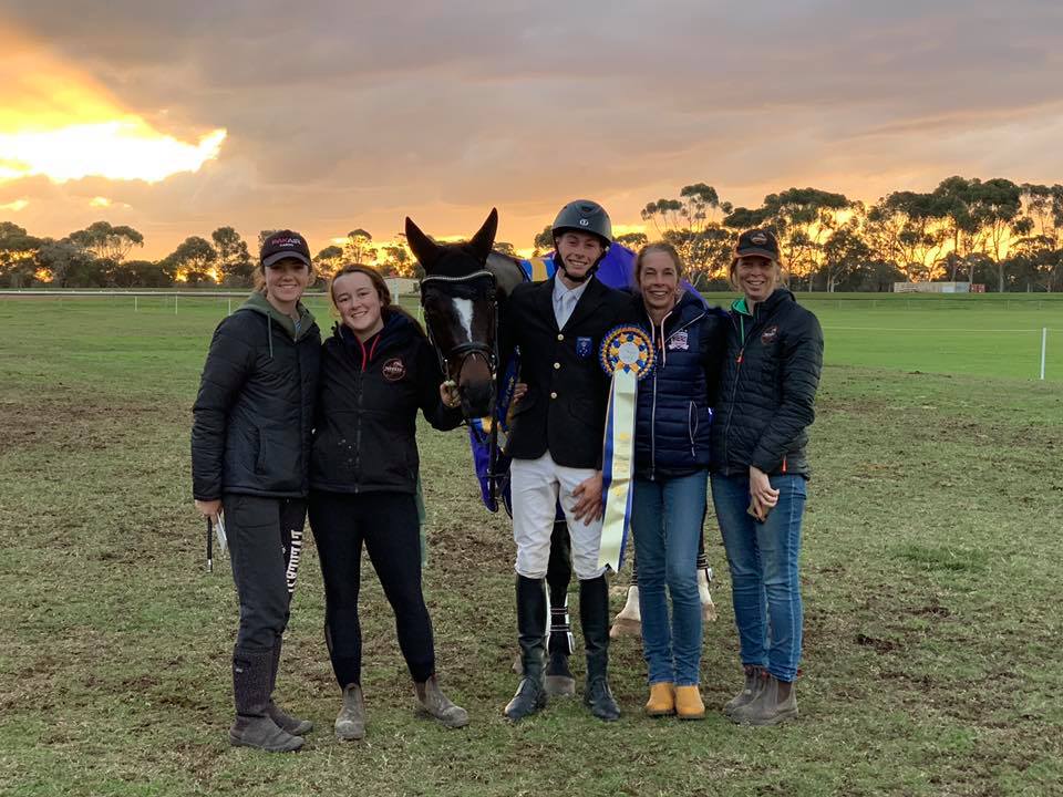 The Jeffree Eventing team celebrates a win for Fiona Mitchell's Woodmount Lolita at Melbourne International 3 Day Event in the CCI**L class!